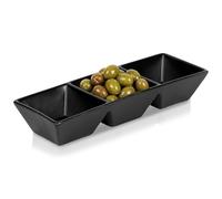 Vilde Bol à collation avec 3 compartiments en céramique - 29 cm - Pour sauces, antipasti, olives, noix, allongé, passe au lave-vaisselle - Noir