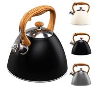 Vilde - Bouilloire sifflante à ouverture automatique - 3 l - Compatible avec cuisinière à gaz, à induction - Couleur bois noir