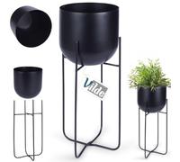 Vilde Cache-pot sur support en métal Noir 16,5 x 42 cm
