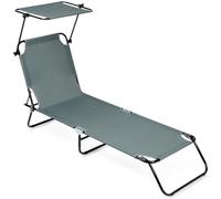Vilde Chaise longue de jardin pliable avec auvent gris, chaise longue réglable, chaise longue de plage pliable pour jardin, balcon et plage, charge jusqu'à 120 kg