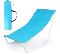VILDE Chaise Longue Plage Pliable - Structure métallique blanche, tissu polyester bleu, sac de transport inclus
