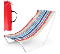 VILDE Chaise Longue Plage Pliable - Structure métallique blanche, tissu polyester rayé, sac de transport inclus