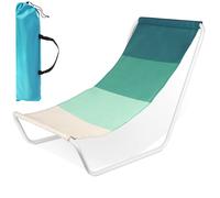 VILDE Chaise Longue Plage Pliable - Structure métallique blanche, tissu polyester vert, sac de transport inclus