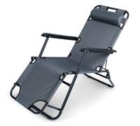 VILDE Chaise Longue Pliable Jardin 3 Positions - Métal robuste, Tissu polyester gris, Appui-tête amovible, Compacte