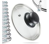 Vilde Couvercle en verre avec anneau en acier inoxydable pour casserole et poêle, diamètre : 12, 14, 16, 18, 20, 22, 24, 26, 28, 30, 32 cm, résistant à la chaleur à 200 °C, couvercle universel