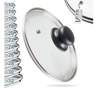 Vilde Couvercle en verre avec anneau en acier inoxydable pour casserole et poêle, diamètre : 14, 16, 18, 20, 22, 24, 26, 28, 30 cm, résistant à la chaleur jusqu'à 200 °C, couvercle universel