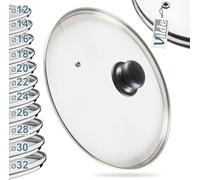 Vilde Couvercle en verre universel de 28 cm - Résistant à la chaleur jusqu'à 200 °C - Bord en acier inoxydable argenté et poignée en plastique - Pour casseroles, poêles et casseroles - Avec valve
