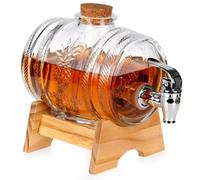 Vilde Distributeur de boissons avec robinet 1 l - Verre avec support - Distributeur de limonade en forme de tonneau - Distributeur de boissons pour jus, eau et fêtes