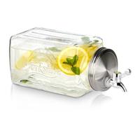 Vilde Distributeur de boissons avec robinet 3,3 l - Verre avec support - Distributeur de limonade en forme de tonneau pour jus, eau et fêtes