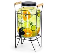 VILDE Distributeur de boissons avec support 4,2 L - Verre épais, couvercle métal, robinet pratique - Idéal pour limonade et punch