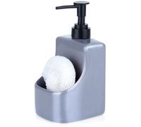 VILDE Distributeur de liquide vaisselle avec éponge 400 ml - Céramique grise brillante - Design moderne et pratique