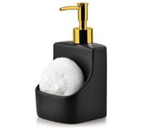 VILDE Distributeur de liquide vaisselle avec éponge - Céramique noire - 400 ml - design élégant - facile à remplir