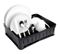 VILDE Égouttoir à Vaisselle 39,8 x 31 x 12 cm - Plastique Noir - Bac Amovible - Espace pour 11 Assiettes et Couverts