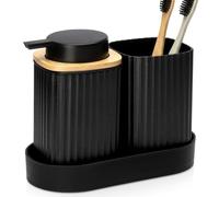 Vilde Ensemble d'accessoires de salle de bain noir 3 pièces 300 ml avec | Distributeur de savon, gobelet et plateau pour brosse à dents et savon liquide, compact pour salle de bain ou WC d'invités