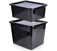 VILDE Ensemble de 2 récipients de rangement 20/30L - Plastique noir durable avec couvercles verrouillés - Idéal pour toute la