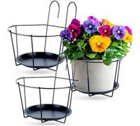 Vilde Ensemble de support pour pots de fleurs de balcon en métal, support de plantes, garde-corps, support de jardinière pour pots de fleurs, support noir pour balcon, terrasse stable