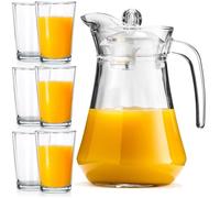 VILDE Ensemble Pichet en verre 1,4 L avec 6 verres 200 ml - Couvercle, facile à nettoyer, idéal pour toutes boissons