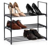 VILDE Étagère à chaussures 3 niveaux - Métal noir - rangement pour 9 à 12 paires - dimensions compactes 57x28x55 cm