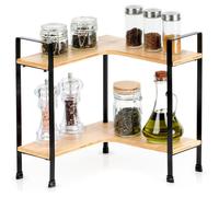 VILDE Étagère de cuisine d'angle - 2 niveaux - Bois de bambou et métal noir - Design moderne et pratique