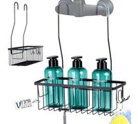 Vilde Étagère de douche suspendue Panier 33,5×12,5×38 cm Métal noir Installation non invasive