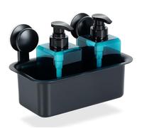 Vilde Étagère de douche noire 23,5 x 13,5 x 15 cm - Étagère d'angle de salle de bain - Étagère murale sans perçage - Ruban adhésif pour shampooing, savon, cosmétiques