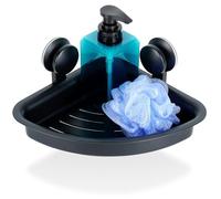 Vilde Étagère de douche noire 28 x 22 x 12 cm - Étagère d'angle de salle de bain - Étagère murale sans perçage - Ruban adhésif pour shampooing, savon, cosmétiques