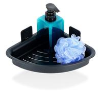 Vilde Étagère de douche noire 28 x 22 x 8 cm - Étagère d'angle de salle de bain - Étagère murale sans perçage - Ruban adhésif pour shampooing, savon, cosmétiques