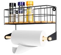 VILDE Étagère murale avec porte-serviettes - Acier inoxydable et bambou - Style industriel - Dimensions 32x10x18 cm