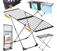 Vilde Étendoir à linge XXL extensible de 110 à 189 cm - En métal et plastique résistant - Noir - Stable - Pour intérieur/extérieur - Surface de séchage de 19 m - Peu encombrant - Avec roulettes
