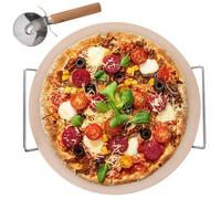VILDE Kit Pizza Ensemble 3 pièces - Pierre à pizza 33 cm - support en métal - coupe-pizza en inox - Idéal pour cuisson maison