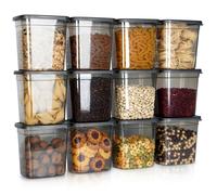 VILDE Lot de 12 boîtes de conservation hermétiques 1,85L - Plastique durable - sans BPA - empilables - micro-ondes - lave-vaisselle
