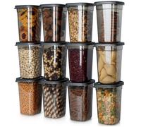 VILDE Lot de 12 boîtes de conservation hermétiques 1L - Plastique durable - sans BPA - empilables - micro-ondes - lave-vaisselle