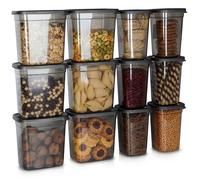 VILDE Lot de 12 boîtes de conservation hermétiques - Plastique durable - sans BPA - empilables - micro-ondes et lave-vaisselle