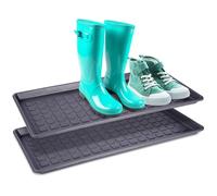 Vilde Lot de 2 bacs d'égouttement à chaussures | 70 x 35 cm, Pour chaussures humides, En plastique, Pour l'entrée et le couloir, Gris