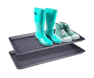 Vilde Lot de 2 bacs d'égouttement à chaussures | 70 x 35 cm, Pour chaussures humides, En plastique, Pour l'entrée et le couloir, Gris