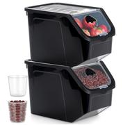 Vilde Lot de 2 boîtes de conservation 12L empilables - Boîte de rangement pour légumes et fruits avec couvercle et clapet - Récipient pour pommes de terre et oignons - Boîte de conservation pour