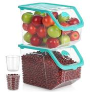 Vilde Lot de 2 boîtes de conservation empilables de 12 l | Boîte de rangement pour légumes, fruits avec couvercle et rabat, Récipient pour pommes de terre et oignons