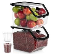 Vilde Lot de 2 boîtes de conservation empilables de 12 l - Boîte de rangement pour légumes, fruits avec couvercle et rabat - Récipient pour pommes de terre et oignons - Boîte de conservation