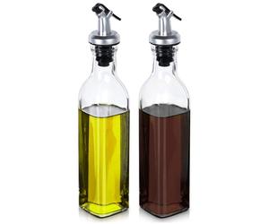 Vilde Lot de 2 bouteilles d'huile et de vinaigre en verre de 250 ml - Distributeur d'huile et de vinaigre avec bec verseur - Bouteille d'huile d'olive en verre pour cuisine, table et restaurant