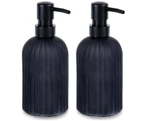Vilde Lot de 2 distributeurs de savon en verre noir - 400 ml - Distributeur de savon liquide avec pompe en bambou - Distributeur de savon pour cuisine et salle de bain - Distributeur de liquide