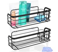 Vilde Lot de 2 étagères d'angle de douche d'angle sans perçage - En métal noir - 29,5 x 10,5 x 8 cm - Avec crochets - Étagère d'angle murale - Étagère de douche pour shampoing, gel douche, cosmétique