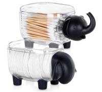 Vilde Lot de 2 supports pour cotons-tiges et support pour tampon en coton transparent avec couvercle, organisateur de cosmétiques, salle de bain en forme d'animal, mouton, éléphant, boîte de rangement