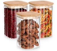 Vilde Lot de 3 bocaux de conservation avec couvercle en bambou 1,1 l