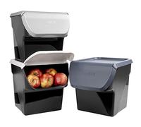 Vilde Lot de 3 bocaux de conservation pour pommes de terre, oignons, légumes, capacité 13 L, gris, gris cendré, anthracite