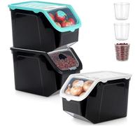 Vilde Lot de 3 boîtes de conservation 12L empilables - Boîte de rangement pour légumes et fruits avec couvercle et clapet - Récipient pour pommes de terre et oignons - Boîte de conservation pour