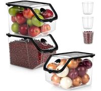 Vilde Lot de 3 boîtes de conservation empilables de 12 l - Boîte de rangement pour légumes, fruits avec couvercle et rabat - Récipient pour pommes de terre et oignons - Boîte de conservation