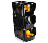 VILDE Lot de 3 Conteneurs de stockages 29x21x16 cm - Plastique robuste - surface perforée - empilables - Noir