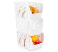 Vilde Lot de 3 corbeilles à fruits et légumes empilables Blanc