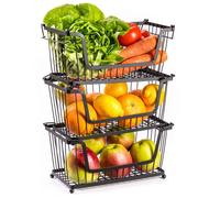 VILDE - Lot de 3 - Panier à fruits - Corbeille à Fruits - Métal noir - stables et polyvalents.
