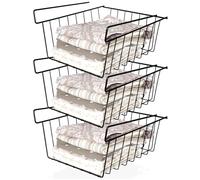 Vilde Lot de 3 paniers de rangement 27,5 x 25 x 14 cm en métal noir - Panier suspendu pour étagère sans perçage - Organiseur de cuisine, armoire de bureau, panier de rangement à suspendre sous étagère
